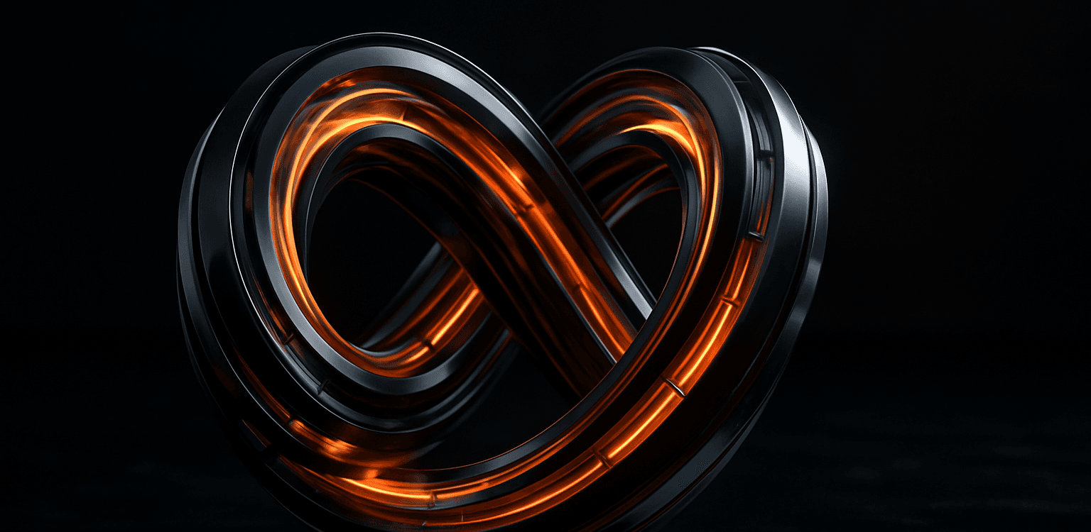 Abstrakte Infinity-Form mit orangefarbenen Lichtakzenten